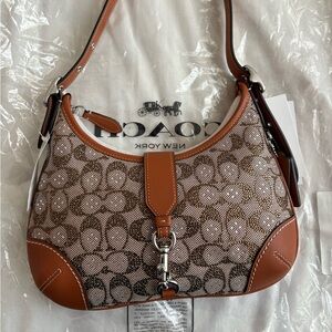 Coach Brown Hampton Hobo Shoulder Bag in Crystal Signature Jacquard